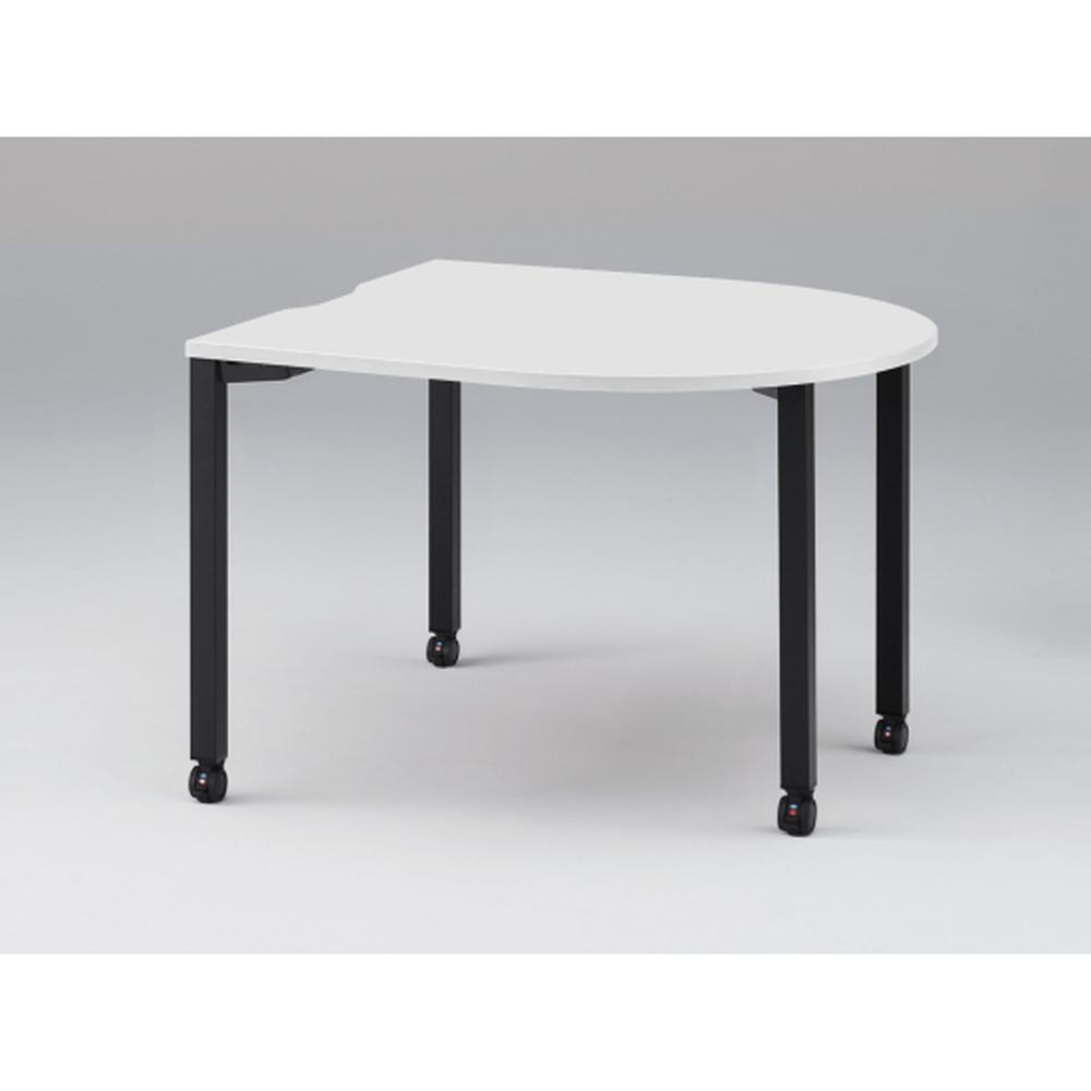 アクトリンク ミーティングテーブル 片R型 配線キャップなし キャスター脚 W1200×D1200×H720　JPM-1212RNC-TL　［TL：天板 W9/ホワイトW×脚 T1/サテンブラックT］