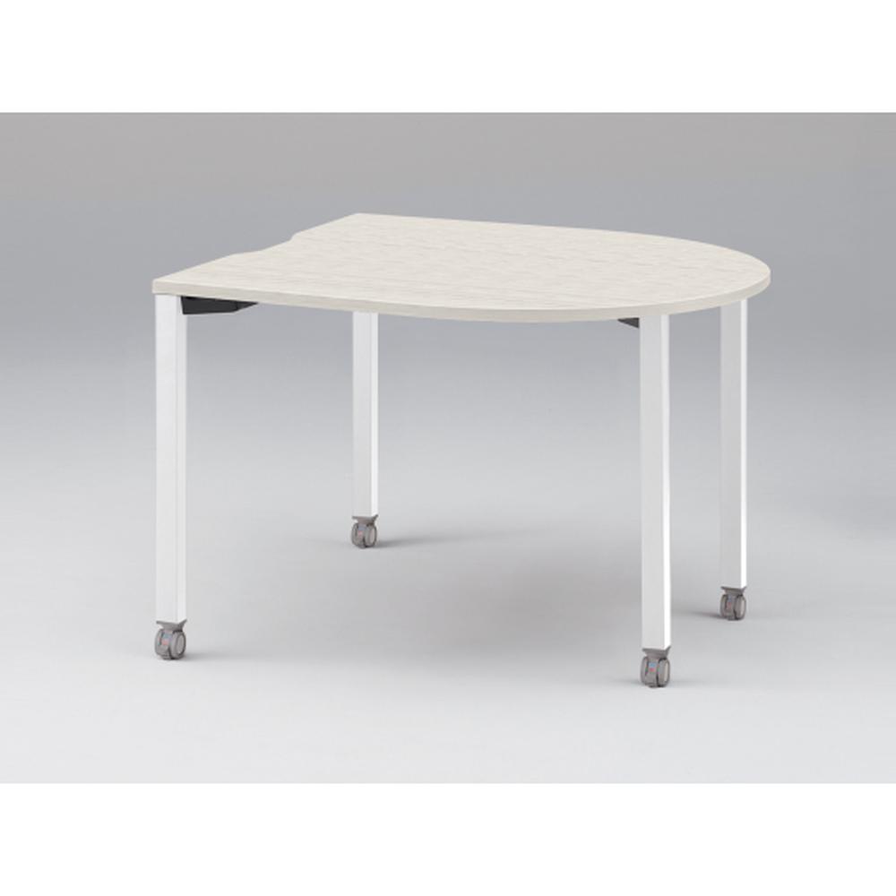 アクトリンク ミーティングテーブル 片R型 配線キャップなし キャスター脚 W1200×D1200×H720　JPM-1212RNC-WH　［WH：天板 61/アッシュドパインL×脚 W9/ホワイトW］