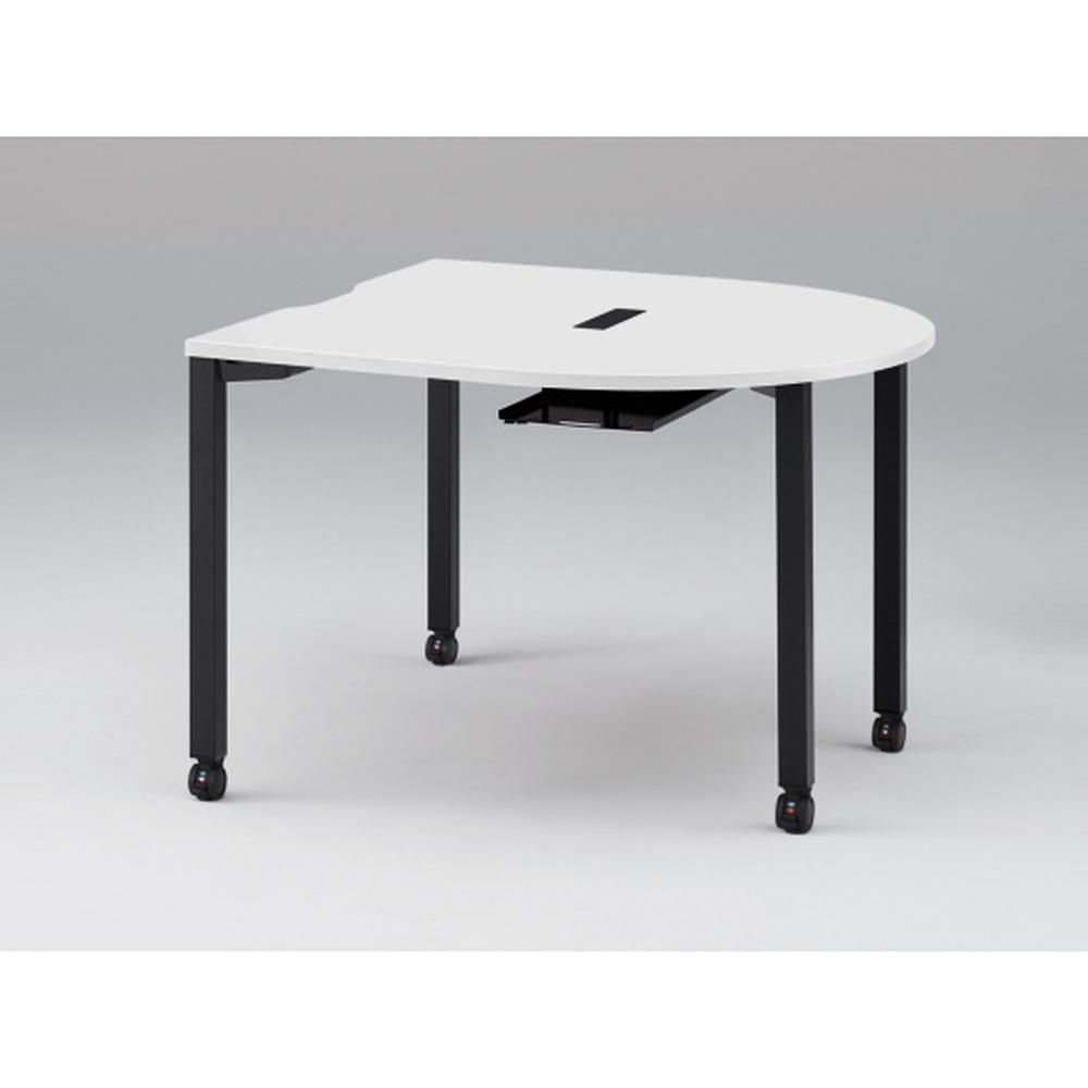 アクトリンク ミーティングテーブル 片R型 配線キャップ付 キャスター脚 W1200×D1200×H720　JPM-1212RWC-TL　［TL：天板 W9/ホワイトW×脚 T1/サテンブラックT］
