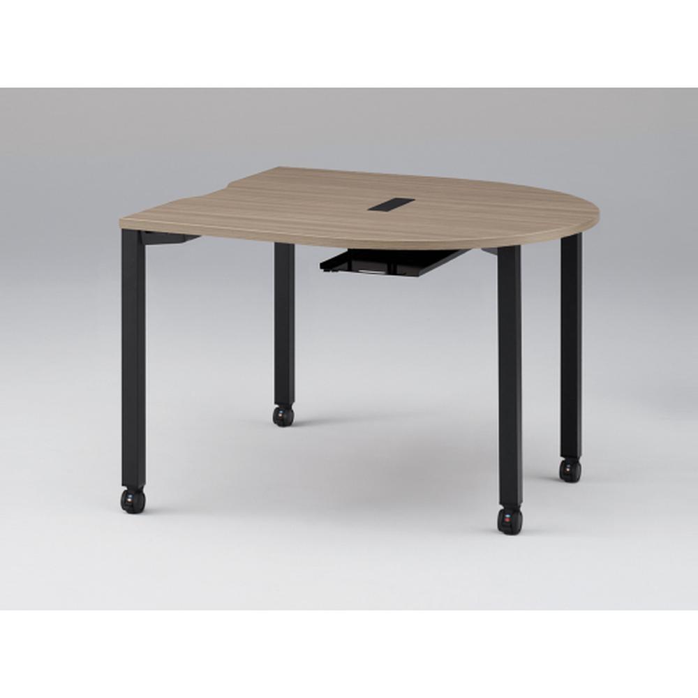 アクトリンク ミーティングテーブル 片R型 配線キャップ付 キャスター脚 W1200×D1200×H720　JPM-1212RWC-TM　［TM：天板 71/アッシュドオークＭ×脚 T1/サテンブラックT］