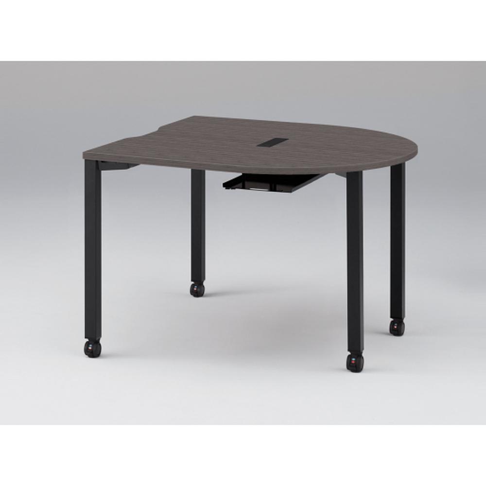 アクトリンク ミーティングテーブル 片R型 配線キャップ付 キャスター脚 W1200×D1200×H720　JPM-1212RWC-TR　［TR：天板 81/アッシュドオークD×脚 T1/サテンブラックT］