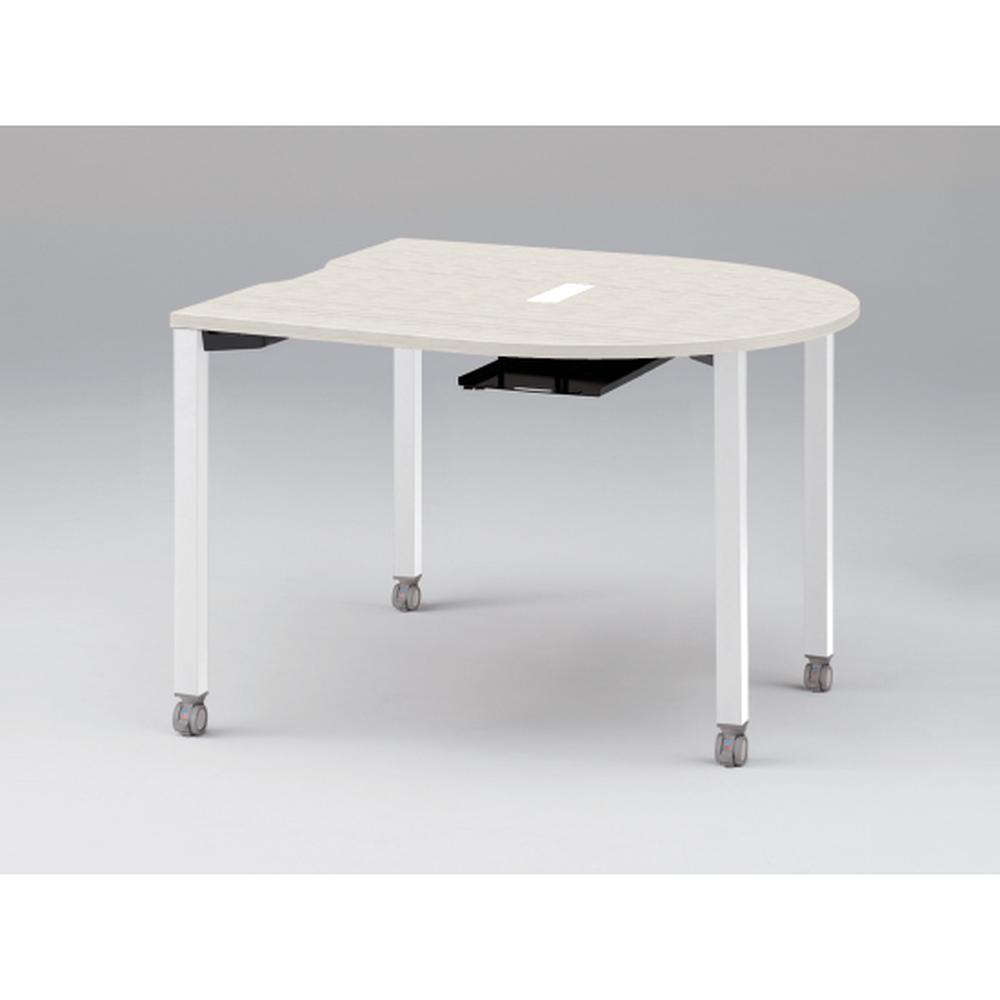 アクトリンク ミーティングテーブル 片R型 配線キャップ付 キャスター脚 W1200×D1200×H720　JPM-1212RWC-WH　［WH：天板 61/アッシュドパインL×脚 W9/ホワイトW］