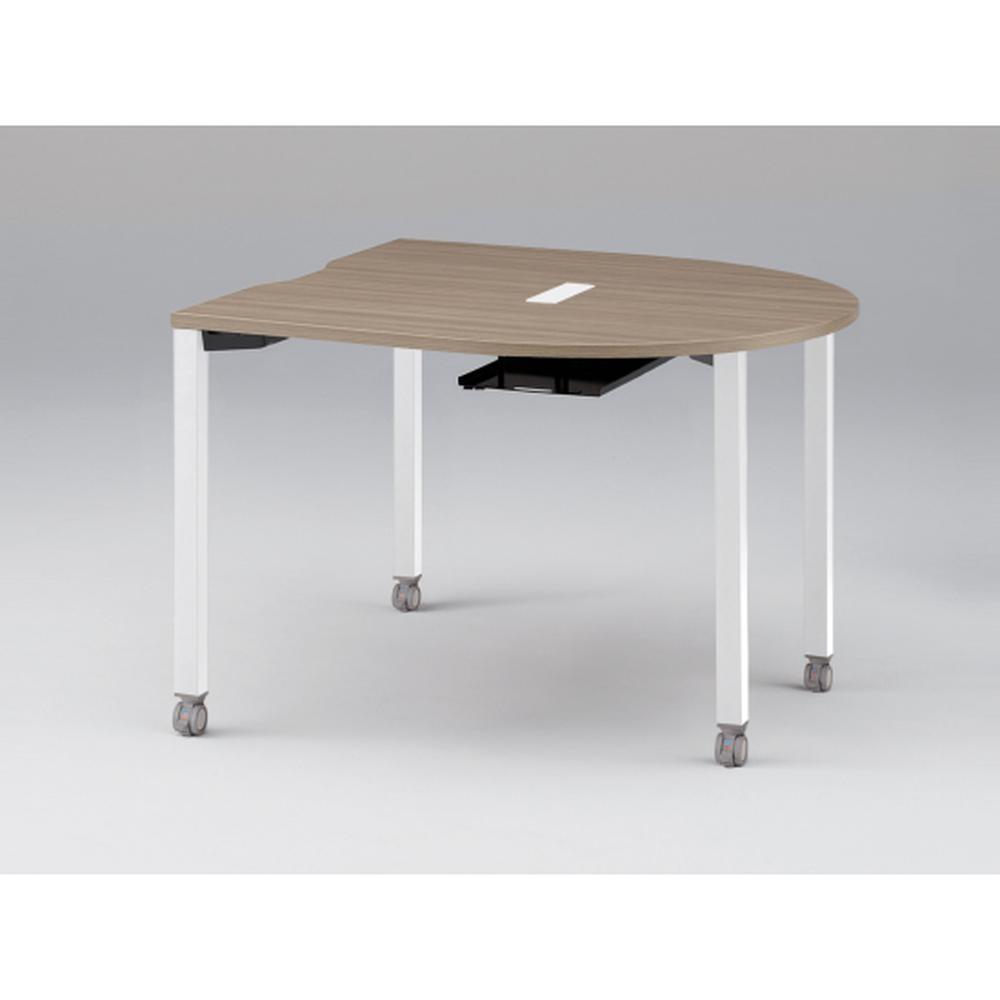 アクトリンク ミーティングテーブル 片R型 配線キャップ付 キャスター脚 W1200×D1200×H720　JPM-1212RWC-WM　［WM：天板 71/アッシュドオークM×脚 W9/ホワイトW］