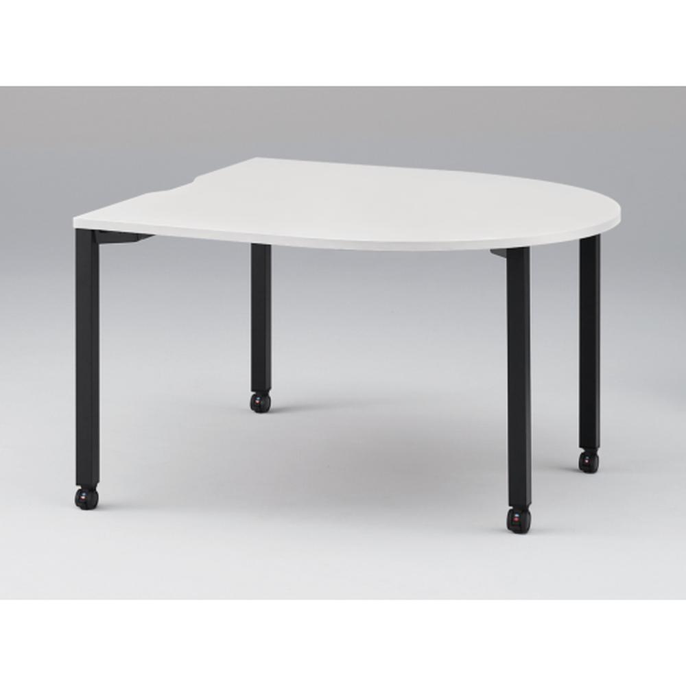 アクトリンク ミーティングテーブル 片R型 配線キャップなし キャスター脚 W1400×D1400×H720　JPM-1414RNC-TL　［TL：天板 W9/ホワイトW×脚 T1/サテンブラックT］