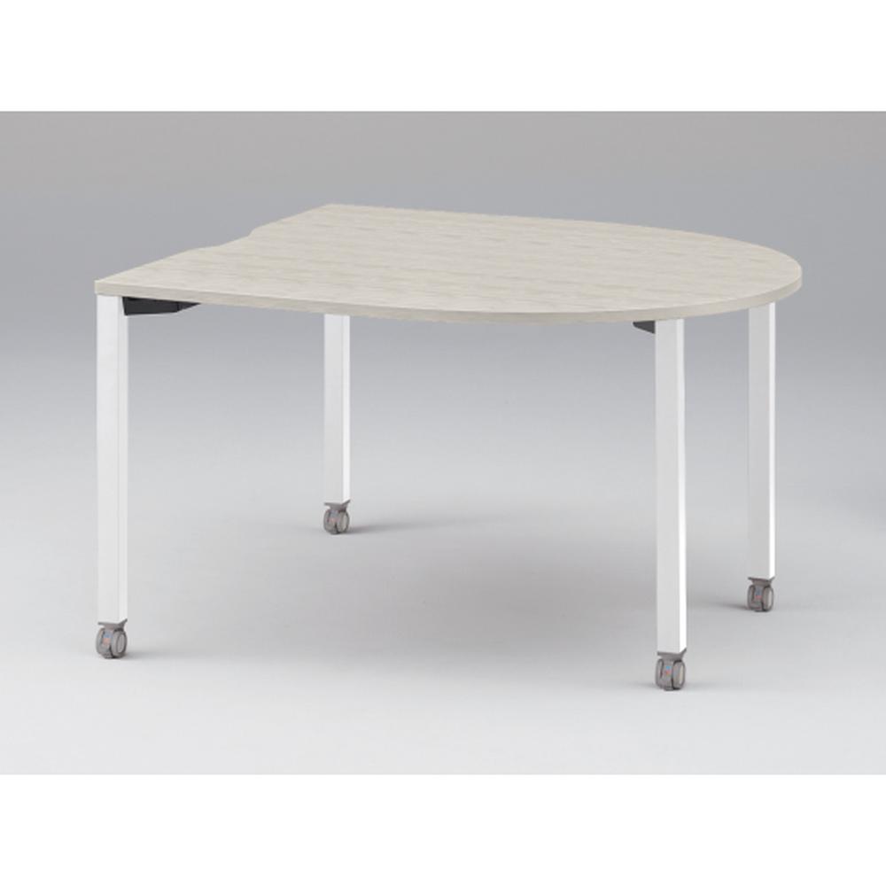 アクトリンク ミーティングテーブル 片R型 配線キャップなし キャスター脚 W1400×D1400×H720　JPM-1414RNC-WH　［WH：天板 61/アッシュドパインL×脚 W9/ホワイトW］