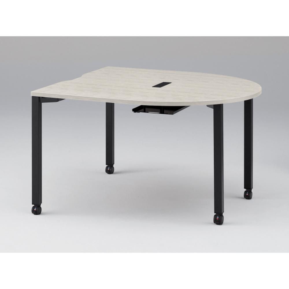 アクトリンク ミーティングテーブル 片R型 配線キャップ付 キャスター脚 W1400×D1400×H720　JPM-1414RWC-TH　［TH：天板 61/アッシュドパインL×脚 T1/サテンブラックT］