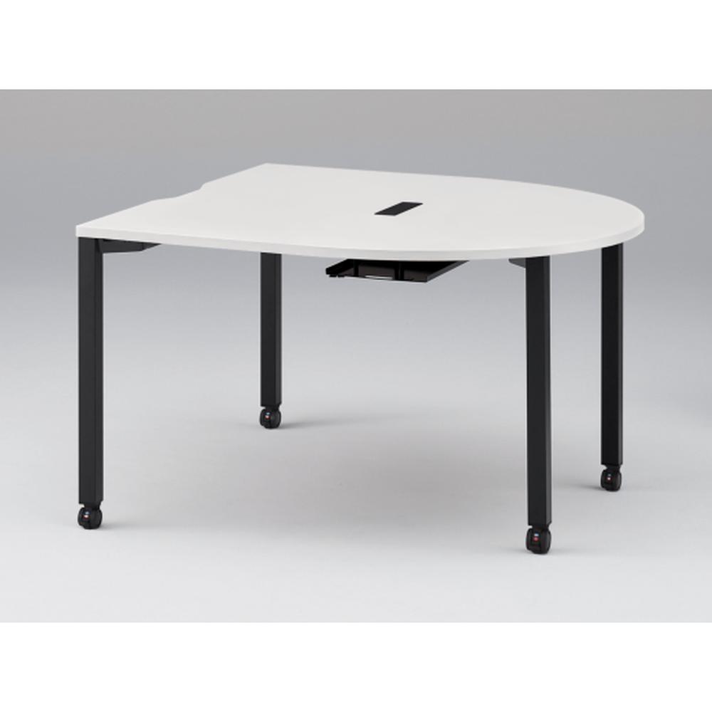 アクトリンク ミーティングテーブル 片R型 配線キャップ付 キャスター脚 W1400×D1400×H720　JPM-1414RWC-TL　［TL：天板 W9/ホワイトW×脚 T1/サテンブラックT］