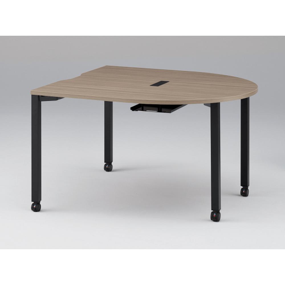 アクトリンク ミーティングテーブル 片R型 配線キャップ付 キャスター脚 W1400×D1400×H720　JPM-1414RWC-TM　［TM：天板 71/アッシュドオークＭ×脚 T1/サテンブラックT］