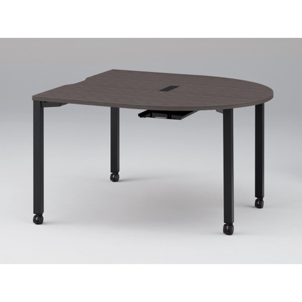 アクトリンク ミーティングテーブル 片R型 配線キャップ付 キャスター脚 W1400×D1400×H720　JPM-1414RWC-TR　［TR：天板 81/アッシュドオークD×脚 T1/サテンブラックT］