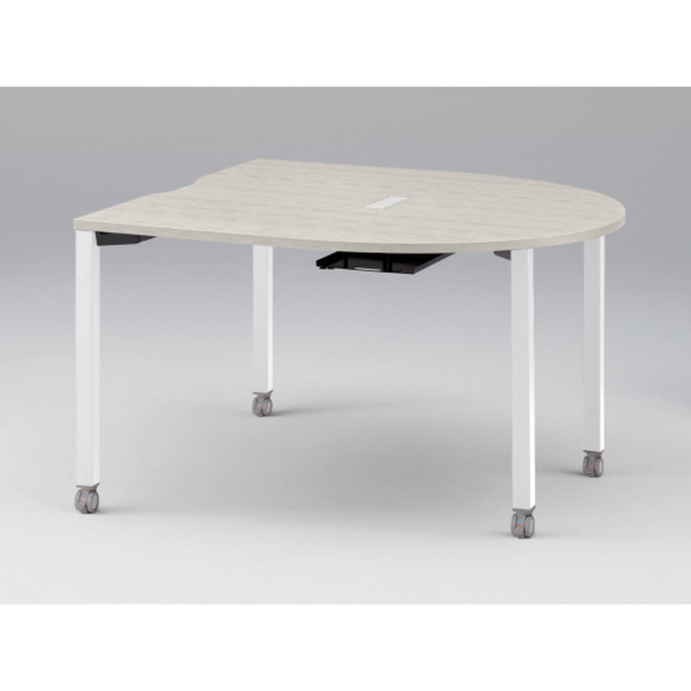 アクトリンク ミーティングテーブル 片R型 配線キャップ付 キャスター脚 W1400×D1400×H720　JPM-1414RWC-WH　［WH：天板 61/アッシュドパインL×脚 W9/ホワイトW］