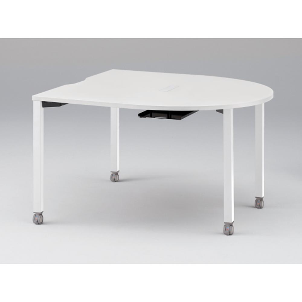 アクトリンク ミーティングテーブル 片R型 配線キャップ付 キャスター脚 W1400×D1400×H720　JPM-1414RWC-WL　［WL：天板 W9/ホワイトW×脚 W9/ホワイトW］