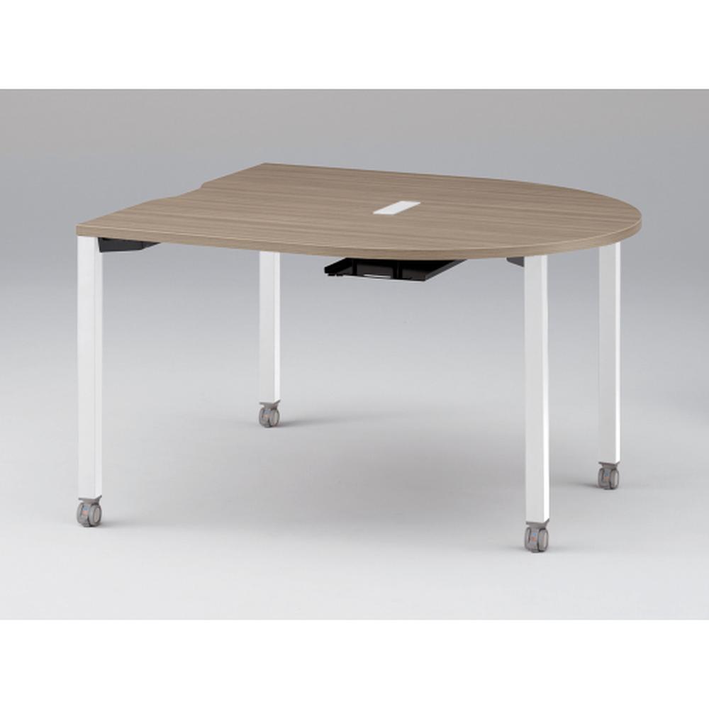 アクトリンク ミーティングテーブル 片R型 配線キャップ付 キャスター脚 W1400×D1400×H720　JPM-1414RWC-WM　［WM：天板 71/アッシュドオークM×脚 W9/ホワイトW］