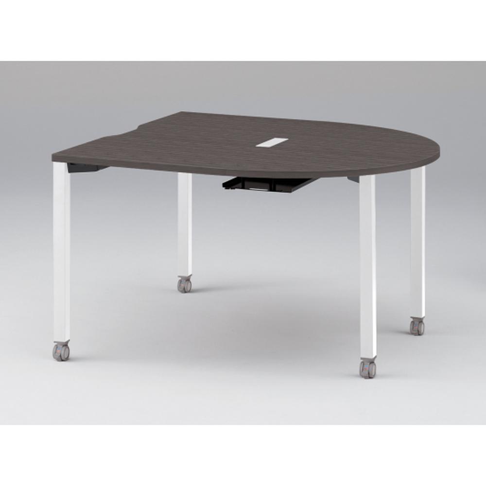 アクトリンク ミーティングテーブル 片R型 配線キャップ付 キャスター脚 W1400×D1400×H720　JPM-1414RWC-WR　［WR：天板 81/アッシュドオークD×脚 W9/ホワイトW］