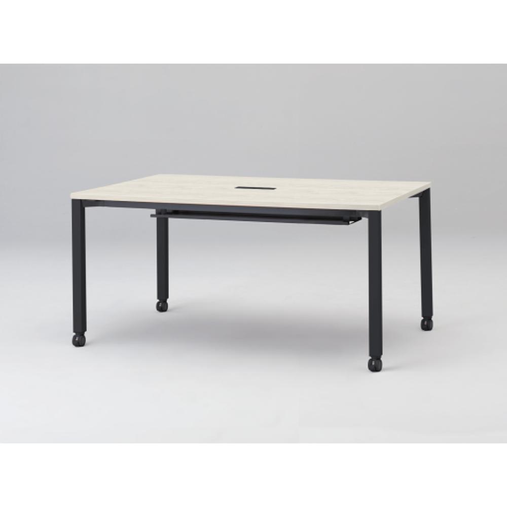 アクトリンク ミーティングテーブル 角型 配線キャップ付 キャスター脚 W1500×D700×H720　JPM-1507HWC-TH　［TH：天板 61/アッシュドパインL×脚 T1/サテンブラックT］