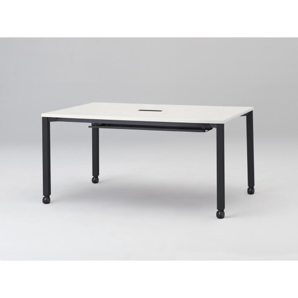 アクトリンク ミーティングテーブル 角型 配線キャップ付 キャスター脚 W1500×D700×H720　JPM-1507HWC-TL　［TL：天板 W9/ホワイトW×脚 T1/サテンブラックT］