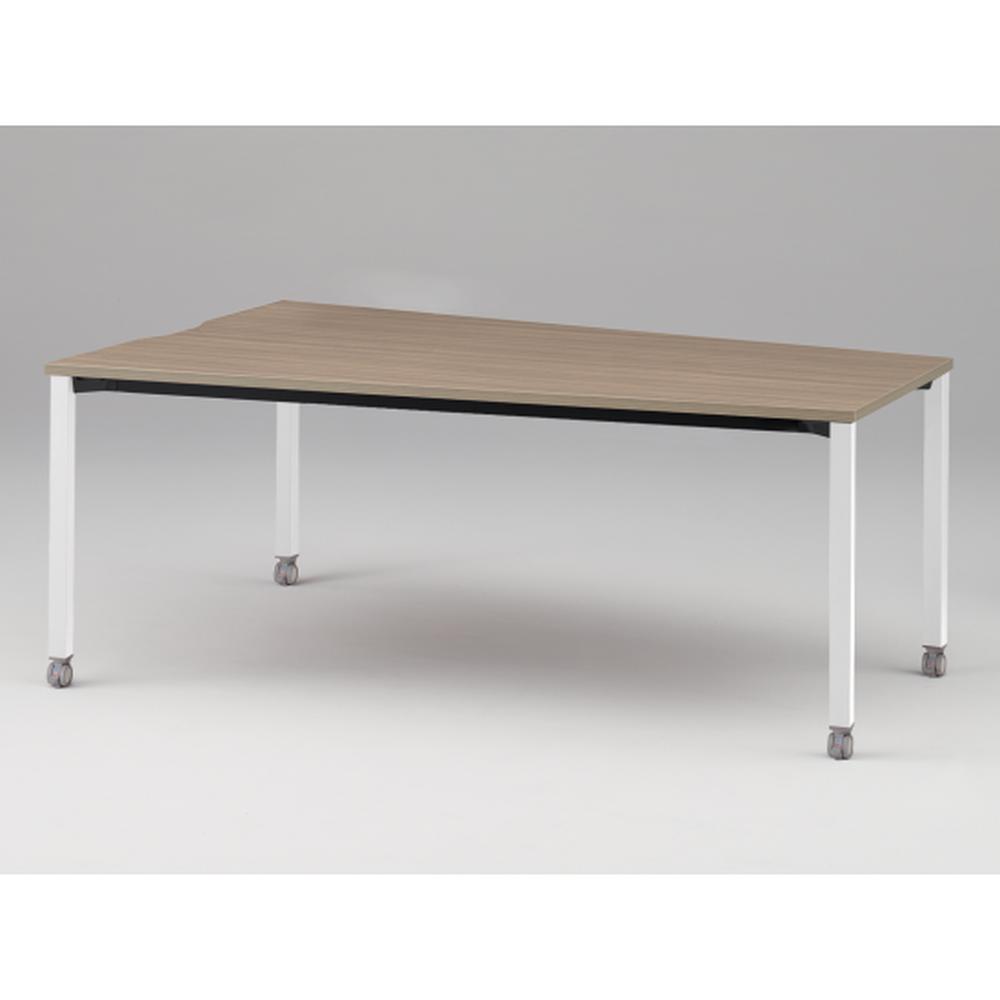 アクトリンク ミーティングテーブル 台形型 配線キャップなし キャスター脚 W2400×D1200/800×H720　JPM-2412TNC-WM　［WM：天板 71/アッシュドオークM×脚 W9/ホワイトW］