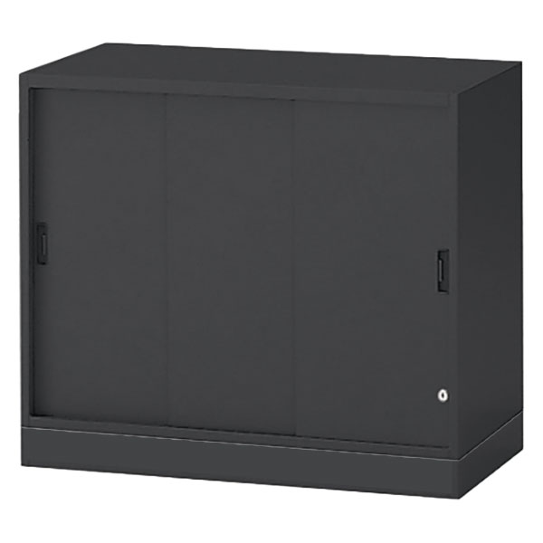 シンラインキャビネット 3枚扉スチール引戸型 下段用 EHTM-069RSN-T1 W900 × D450 シリンダー錠付  [ サテンブラックT ]