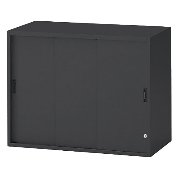 シンラインキャビネット 3枚扉スチール引戸型 上段用 HTM-069RSN-T1 W900 × D450 シリンダー錠付  [ サテンブラックT ]