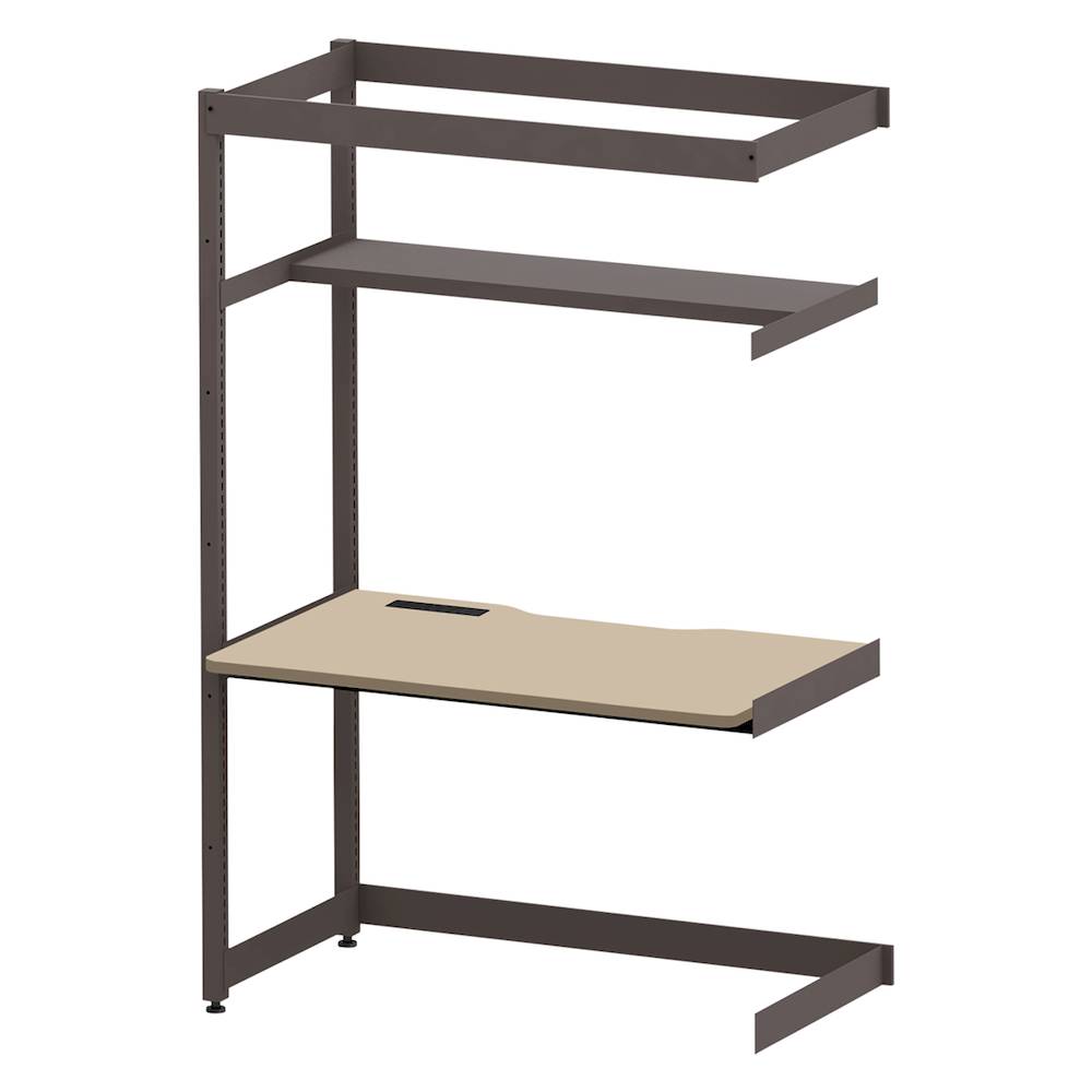コモンファニチャー　CUC-127TNH3-HE　シェルフデスク 棚付タイプ 連増 樹脂エッジ　W1200×D700×H1800［ブラウン×ベージュ］