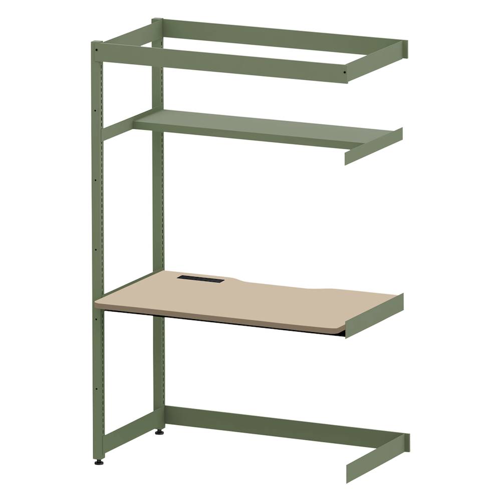 コモンファニチャー　CUC-127TNH3-QE　シェルフデスク 棚付タイプ 連増 樹脂エッジ　W1200×D700×H1800［グリーン×ベージュ］