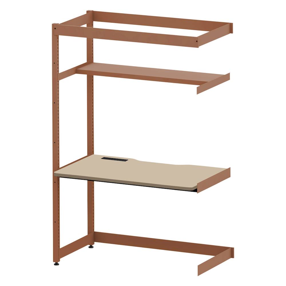 コモンファニチャー　CUC-127TNH3-RE　シェルフデスク 棚付タイプ 連増 樹脂エッジ　W1200×D700×H1800［オレンジ×ベージュ］