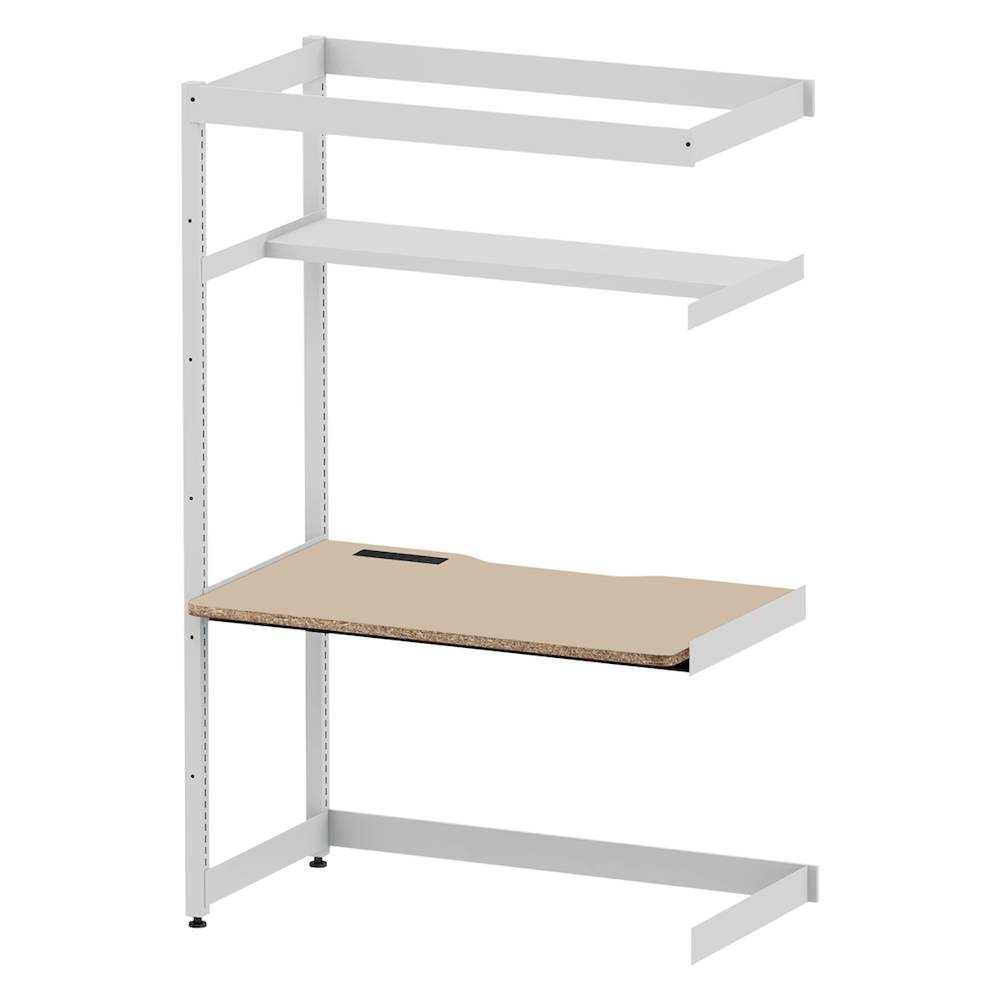 コモンファニチャー　CUC-127TWH3-WE　シェルフデスク 棚付タイプ 連増　W1200×D700×H1800［ホワイトグレー×ベージュ］