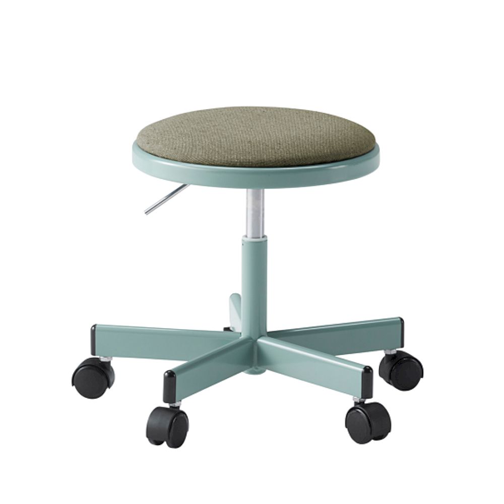 コモンファニチャー　CUCH-301CDM-AL2　ロースツール 抵抗付ウレタン双輪キャスター　布地張り［ブルーグリーン×ダークオリーブ］