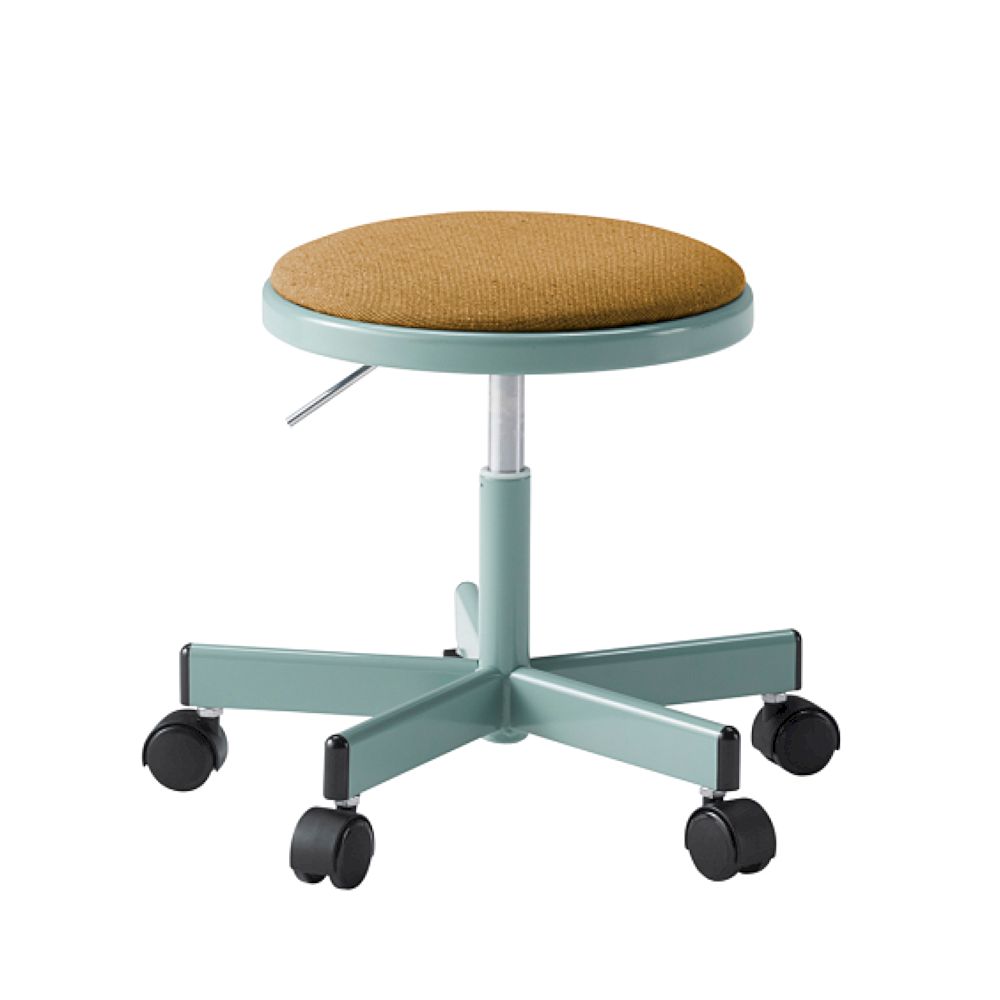コモンファニチャー　CUCH-301CDM-AY2　ロースツール 抵抗付ウレタン双輪キャスター　布地張り［ブルーグリーン×ディープイエロー］
