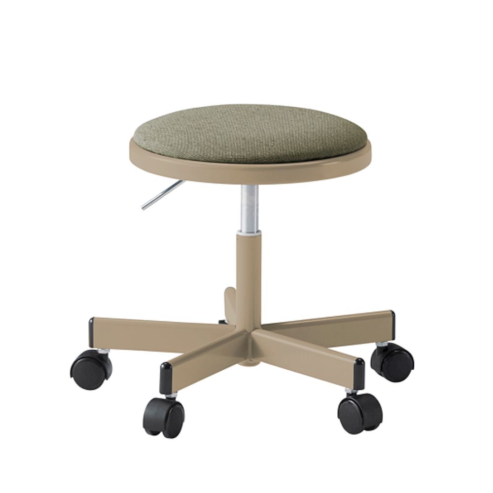 コモンファニチャー　CUCH-301CDM-EL2　ロースツール 抵抗付ウレタン双輪キャスター　布地張り［ベージュ×ダークオリーブ］