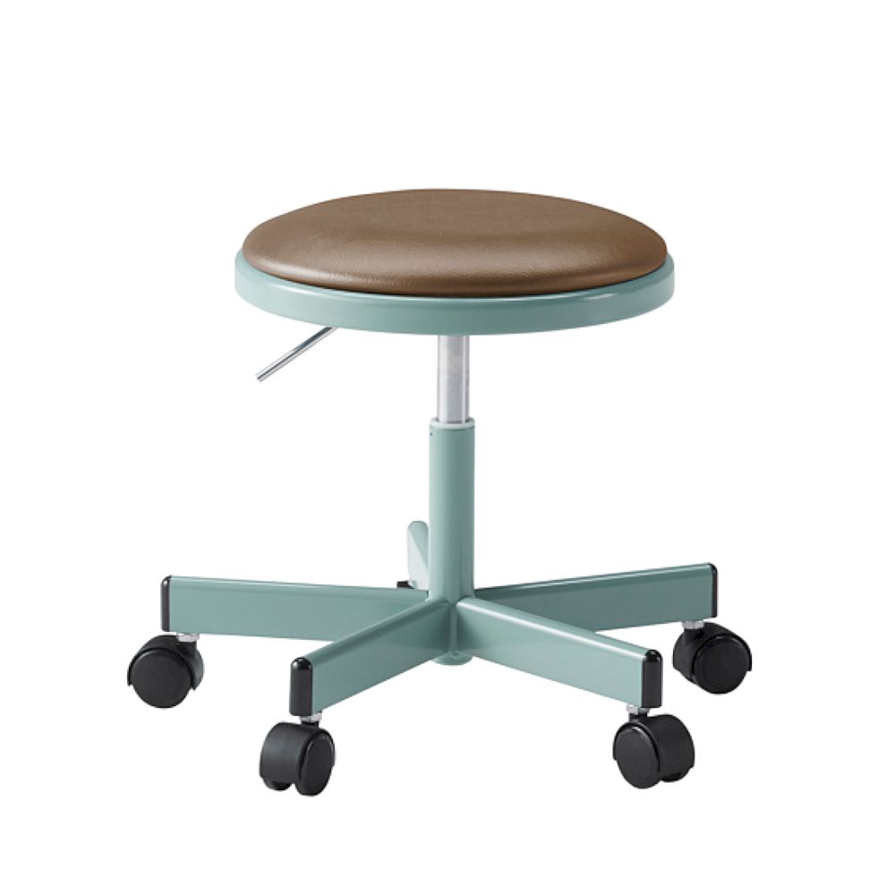 コモンファニチャー　CUCH-301DM-AF2　ロースツール 抵抗付ウレタン双輪キャスター　ビニールレザー張り［ブルーグリーン×チェスナットブラウン］