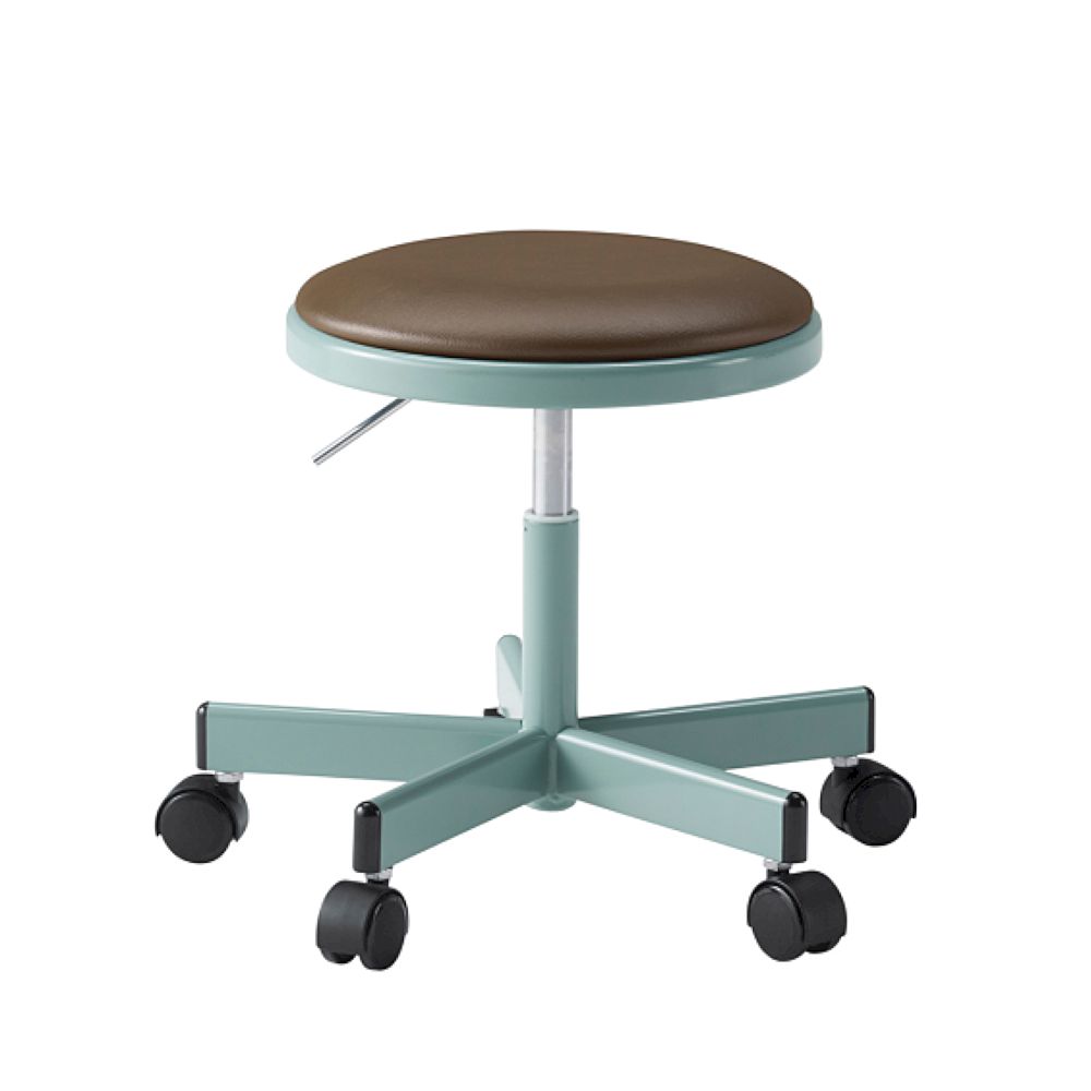 コモンファニチャー　CUCH-301DM-AH4　ロースツール 抵抗付ウレタン双輪キャスター　ビニールレザー張り［ブルーグリーン×カシューブラウン］