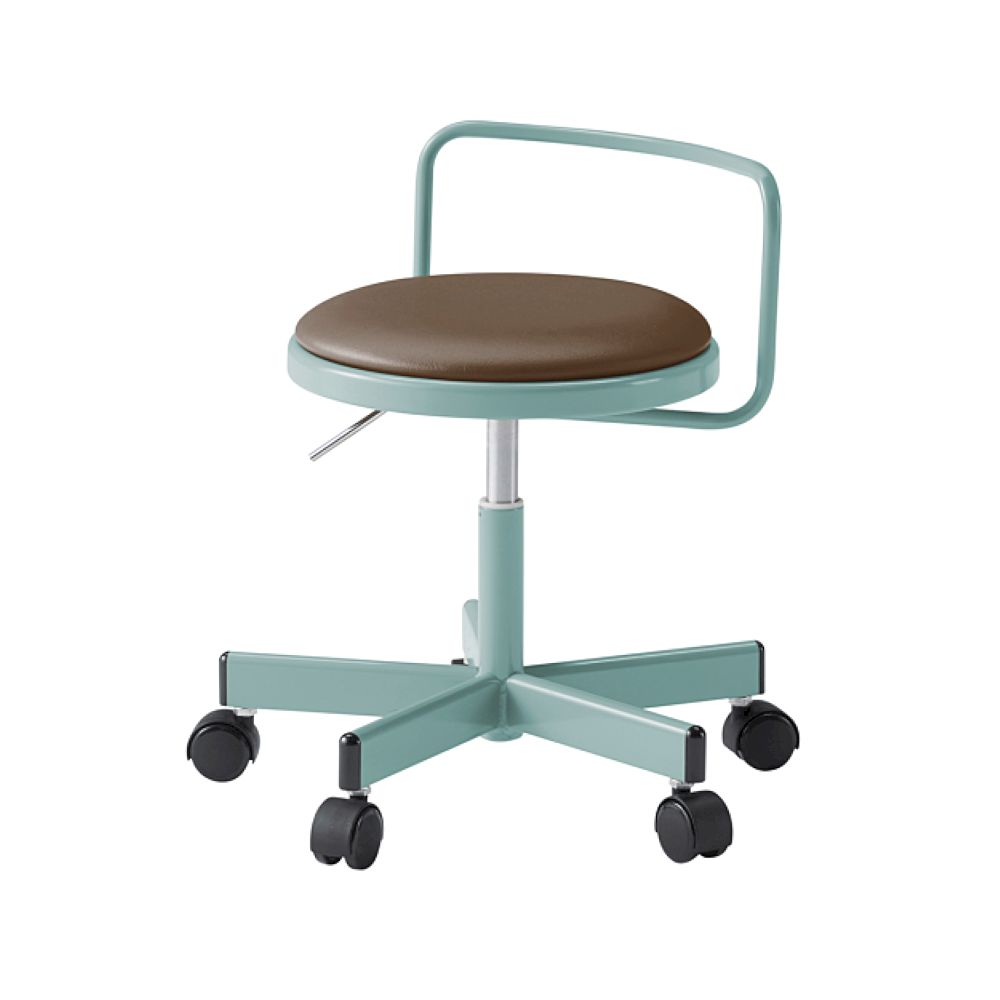 コモンファニチャー　CUCH-302DM-AH4　ロースツール 腰フレーム付 抵抗付ウレタン双輪キャスター　ビニールレザー張り［ブルーグリーン×カシューブラウン］