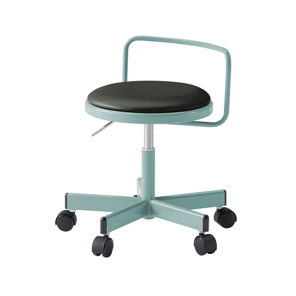 コモンファニチャー　CUCH-302DM-AT1　ロースツール 腰フレーム付 抵抗付ウレタン双輪キャスター　ビニールレザー張り［ブルーグリーン×ブラック］
