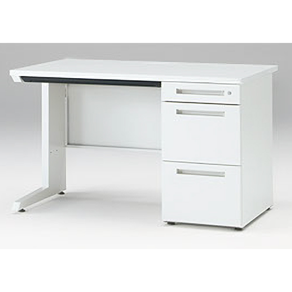 CZRデスク Type S 片袖デスク ロングレールタイプ CZR-128CES-9W9  浅型センター引出し付  シリンダー錠 W1200 × D800 [ 本体: ホワイトW・天板: ホワイトW]