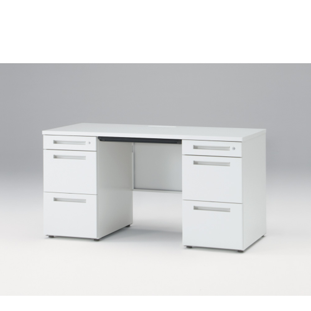 CZRデスク Type S 両袖デスク CZR-146BAS-9W9  浅型センター引出し付  シリンダー錠 W1400 × D600 [ 本体: ホワイトW・天板: ホワイトW]