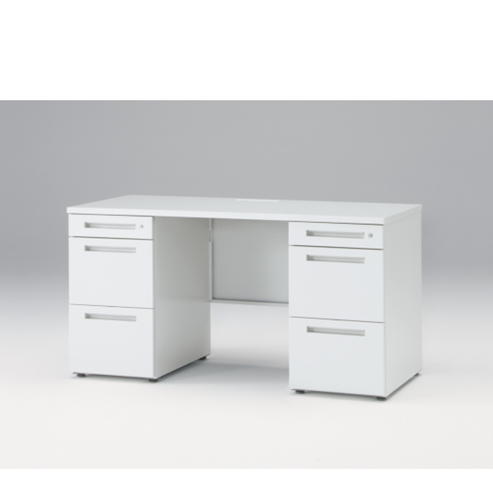 CZRデスク Type S 両袖デスク CZR-146KAS-9W9  センター引出しなし  シリンダー錠 W1400 × D600 [ 本体: ホワイトW・天板: ホワイトW]