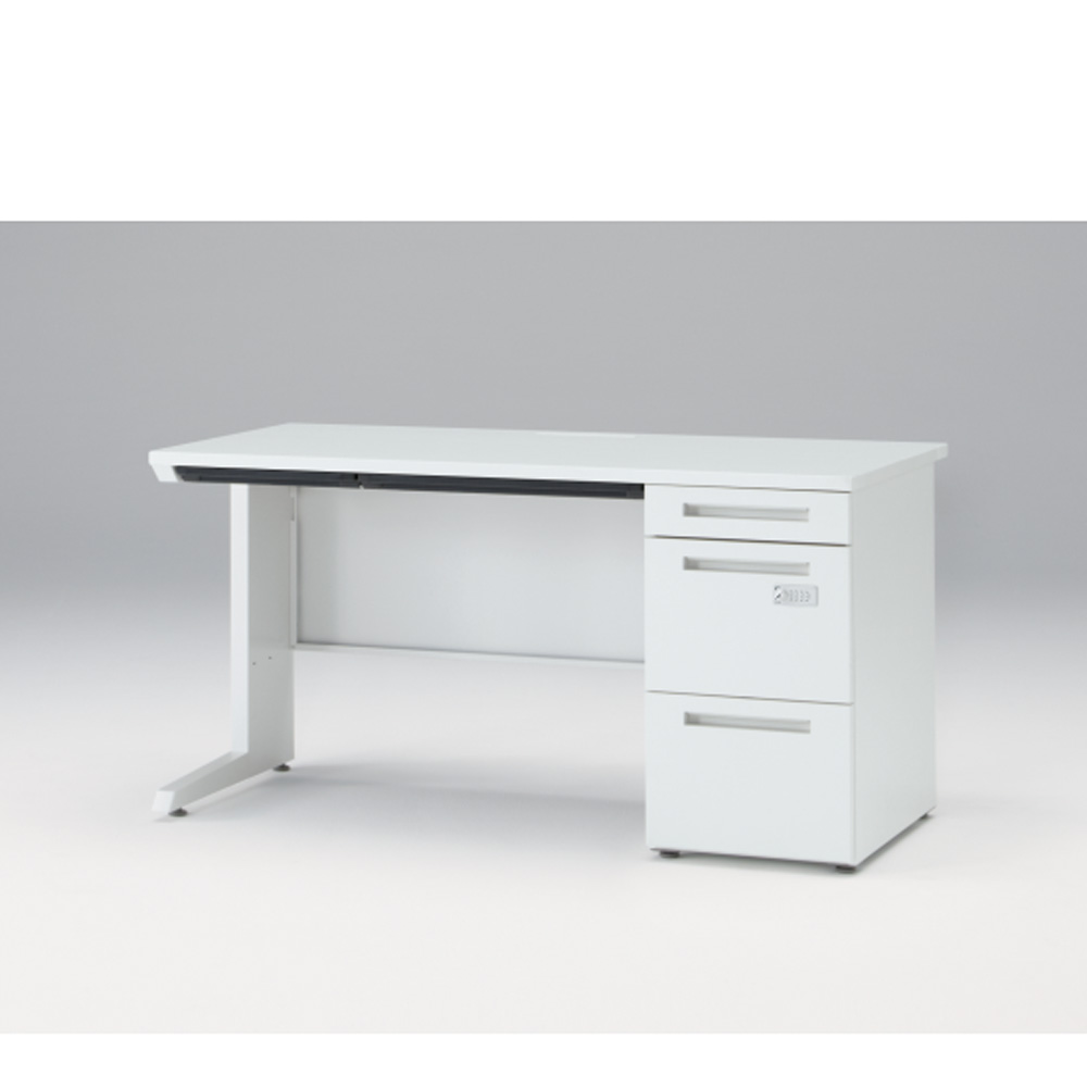 CZRデスク Type S 片袖デスク CZR-147CBSK-9W9  浅型センター引出し付  ダイヤル錠 W1400 × D700 [ 本体: ホワイトW・天板: ホワイトW]