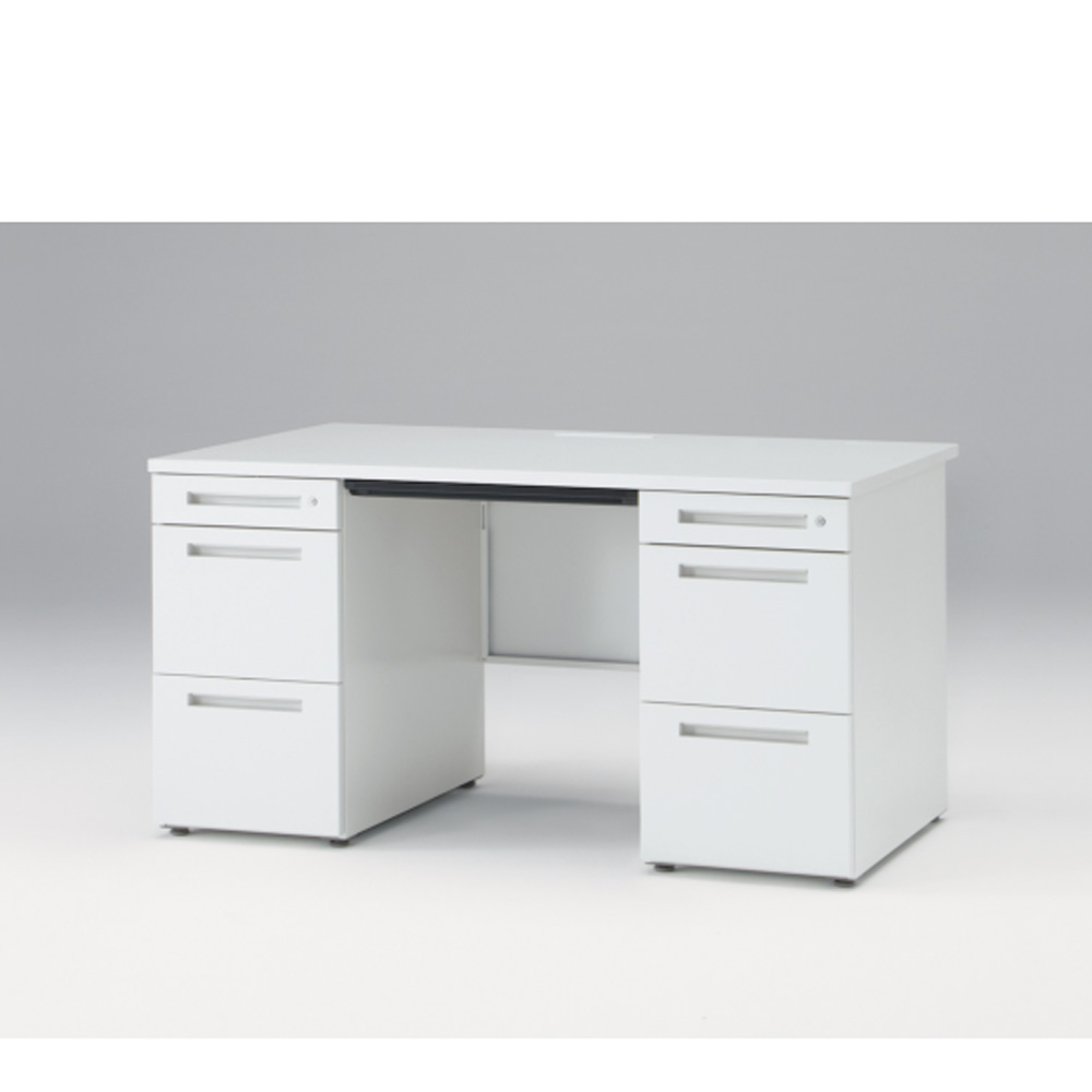 CZRデスク Type S 両袖デスク CZR-148BAS-9W9  浅型センター引出し付  シリンダー錠 W1400 × D800 [ 本体: ホワイトW・天板: ホワイトW]