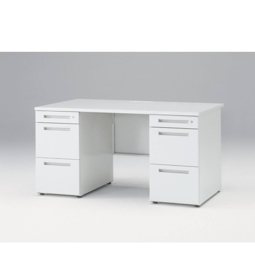 CZRデスク Type S 両袖デスク ロングレールタイプ CZR-148KDS-9W9  センター引出しなし  シリンダー錠 W1400 × D800 [ 本体: ホワイトW・天板: ホワイトW]