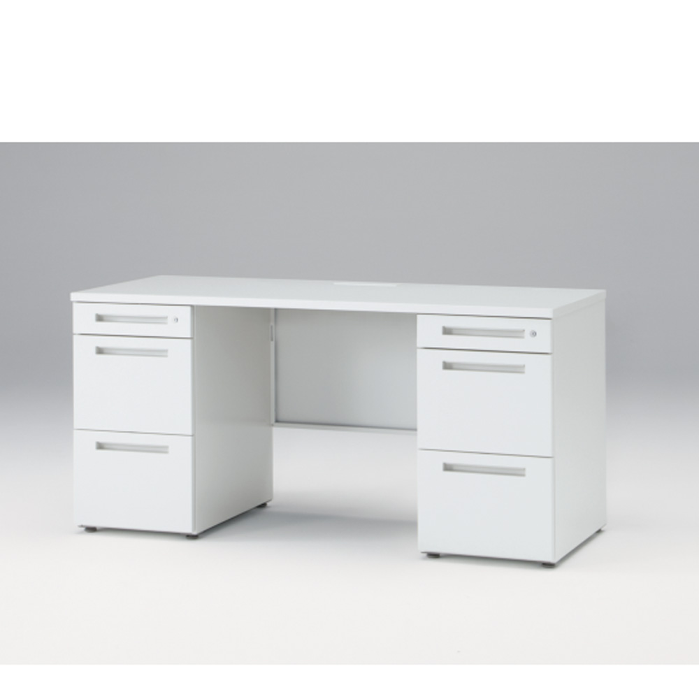 CZRデスク Type S 両袖デスク CZR-156KAS-9W9  センター引出しなし  シリンダー錠 W1500 × D600 [ 本体: ホワイトW・天板: ホワイトW]