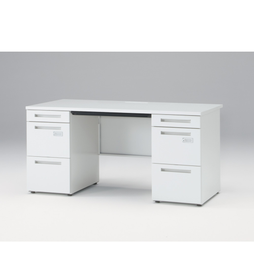 CZRデスク Type S 両袖デスク CZR-157BASK-9W9  浅型センター引出し付  ダイヤル錠 W1500 × D700 [ 本体: ホワイトW・天板: ホワイトW]