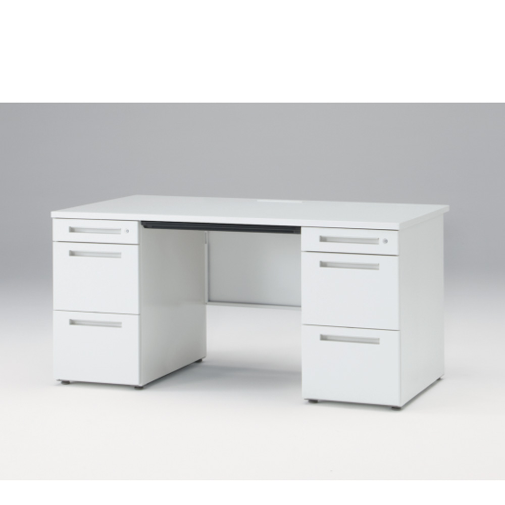 CZRデスク Type S 両袖デスク ロングレールタイプ CZR-158BDS-9W9  浅型センター引出し付  シリンダー錠 W1500 × D800 [ 本体: ホワイトW・天板: ホワイトW]