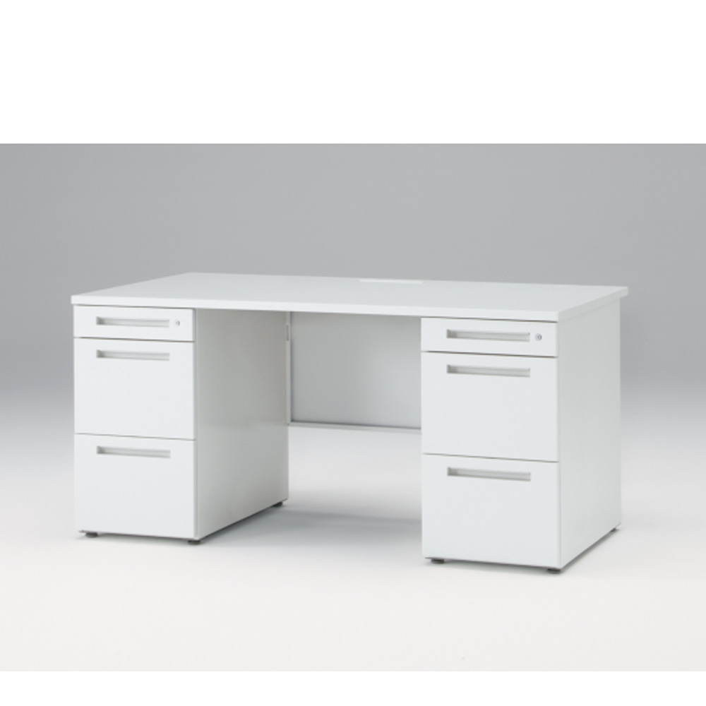 CZRデスク Type S 両袖デスク ロングレールタイプ CZR-158KDS-9W9  センター引出しなし  シリンダー錠 W1500 × D800 [ 本体: ホワイトW・天板: ホワイトW]