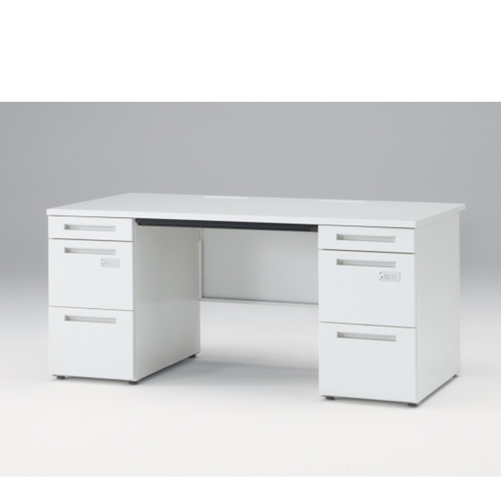 CZRデスク Type S 両袖デスク CZR-168BASK-9W9  浅型センター引出し付  ダイヤル錠 W1600 × D800 [ 本体: ホワイトW・天板: ホワイトW]
