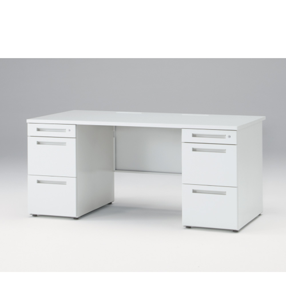 CZRデスク Type S 両袖デスク ロングレールタイプ CZR-168KDS-9W9  センター引出しなし  シリンダー錠 W1600 × D800 [ 本体: ホワイトW・天板: ホワイトW]