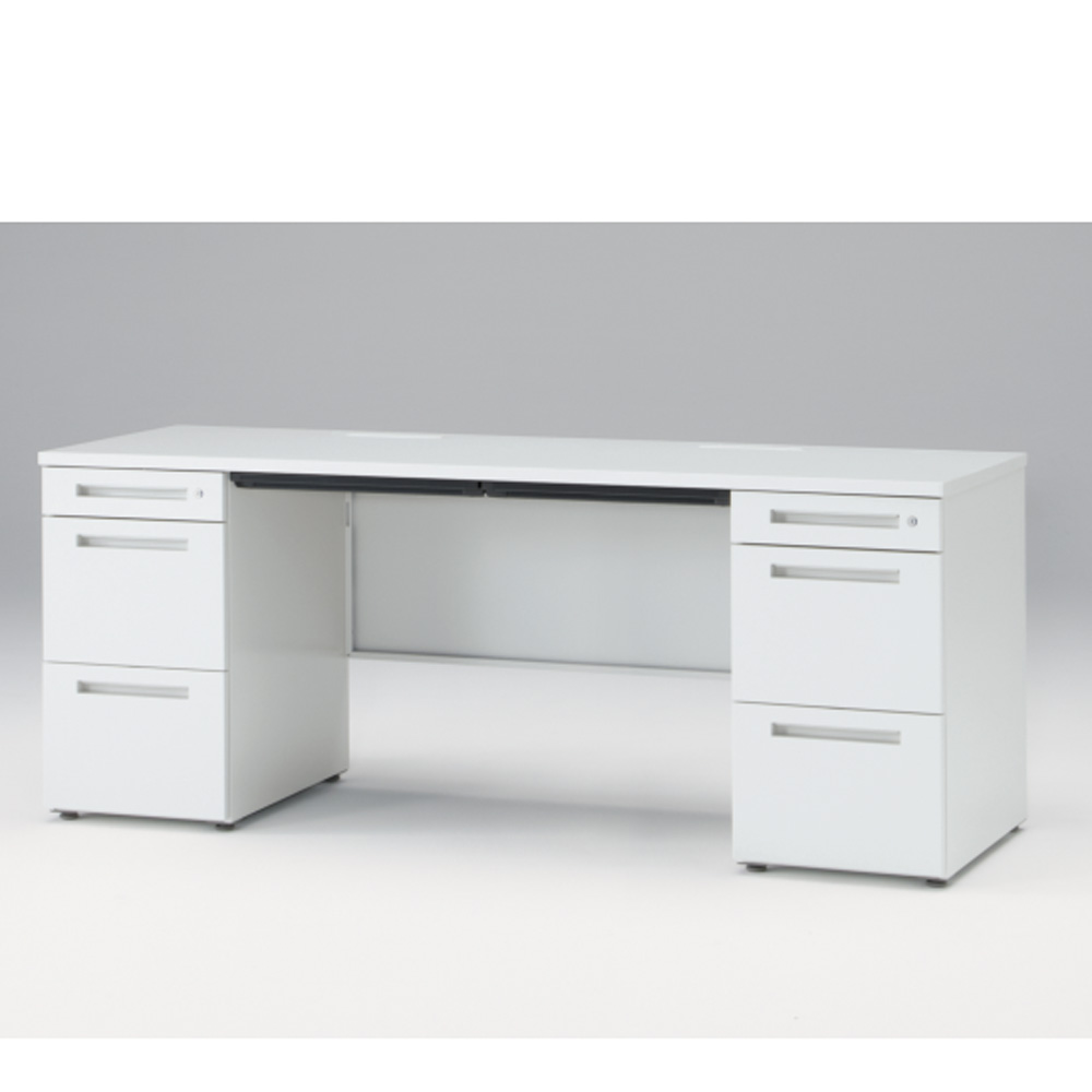 CZRデスク Type S 両袖デスク CZR-186BAS-9W9  浅型センター引出し付  シリンダー錠 W1800 × D600 [ 本体: ホワイトW・天板: ホワイトW]