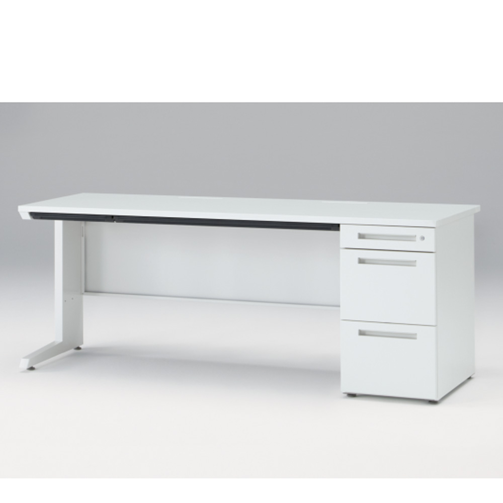 CZRデスク Type S 片袖デスク CZR-187CBS-9W9  浅型センター引出し付  シリンダー錠 W1800 × D700 [ 本体: ホワイトW・天板: ホワイトW]