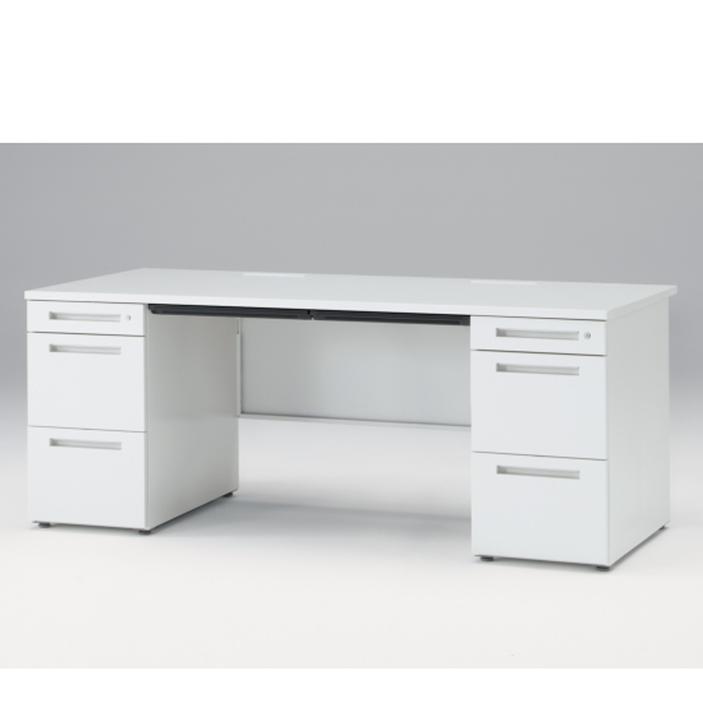 CZRデスク Type S 両袖デスク CZR-188BAS-9W9  浅型センター引出し付  シリンダー錠 W1800 × D800 [ 本体: ホワイトW・天板: ホワイトW]