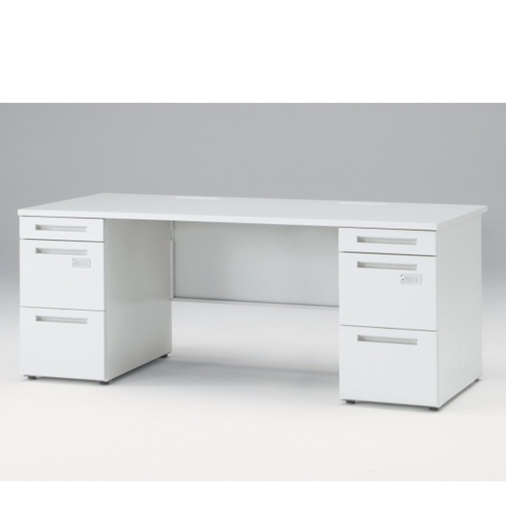 CZRデスク Type S 両袖デスク ロングレールタイプ CZR-188KDSK-9W9  センター引出しなし  ダイヤル錠 W1800 × D800 [ 本体: ホワイトW・天板: ホワイトW]
