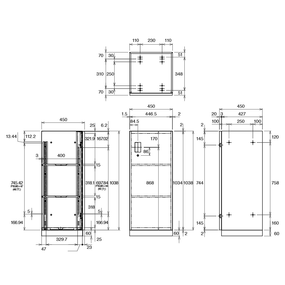 エスキャビネット 片開き扉型 下段用（ベース付）  シリンダー錠 W450×D450×H1098ｍｍ  ［W9/ホワイトW］
